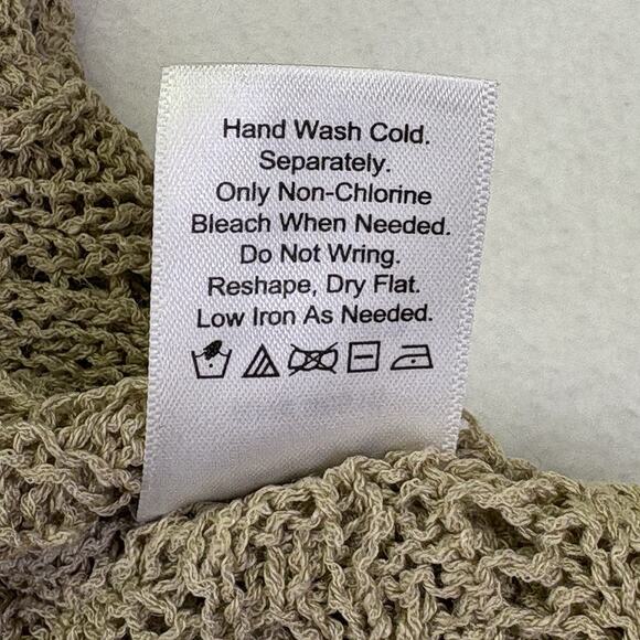 Coldwater Creek Crochet Open Knit Pullover Short Sleeve Sweater Tan Size XL 16 - Picture 7 of 14